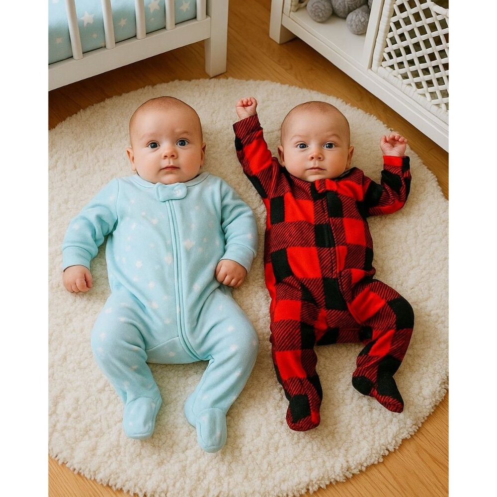 CAT & JACK 0-3M Baby 2-piece Set Soft Fuzzy Snap Bodysuit Footie Bundle Outfit